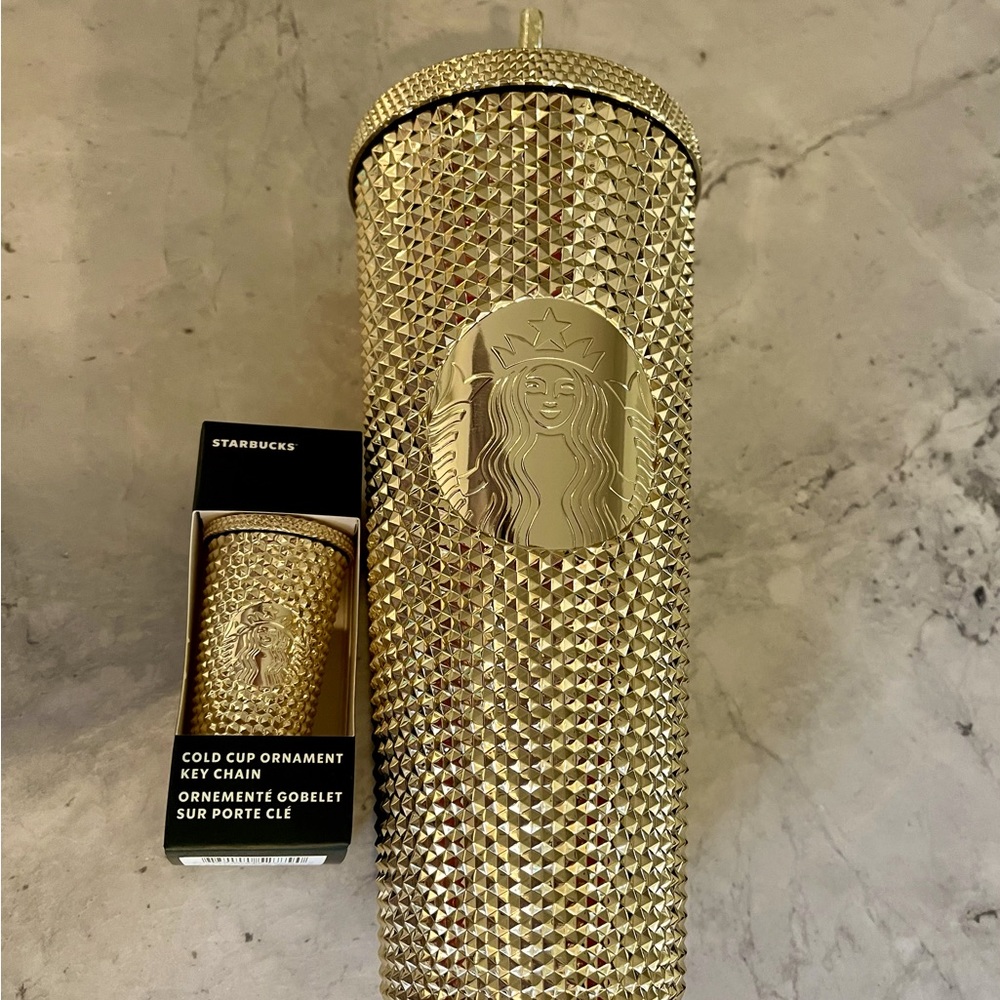Starbucks Holiday 2022 Bling Gold Cold Cup & Matching Ornament